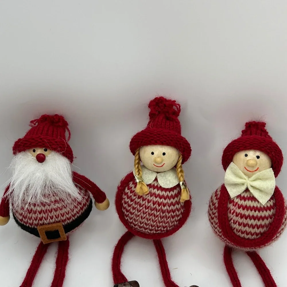 Set of 3 Shelf Sitting Swedish Christmas‎ Gnomes Knit Hanging Legs Beaded Feet